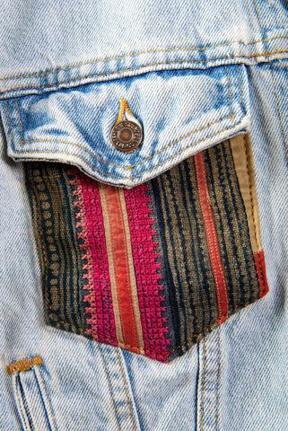 Vintage Denim Jacket with Vintage Hmong Hill Tribe Embroidery