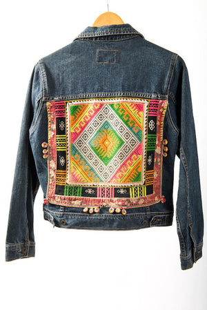 Vintage Denim Jacket with Vintage Hmong Hill Tribe Embroidery