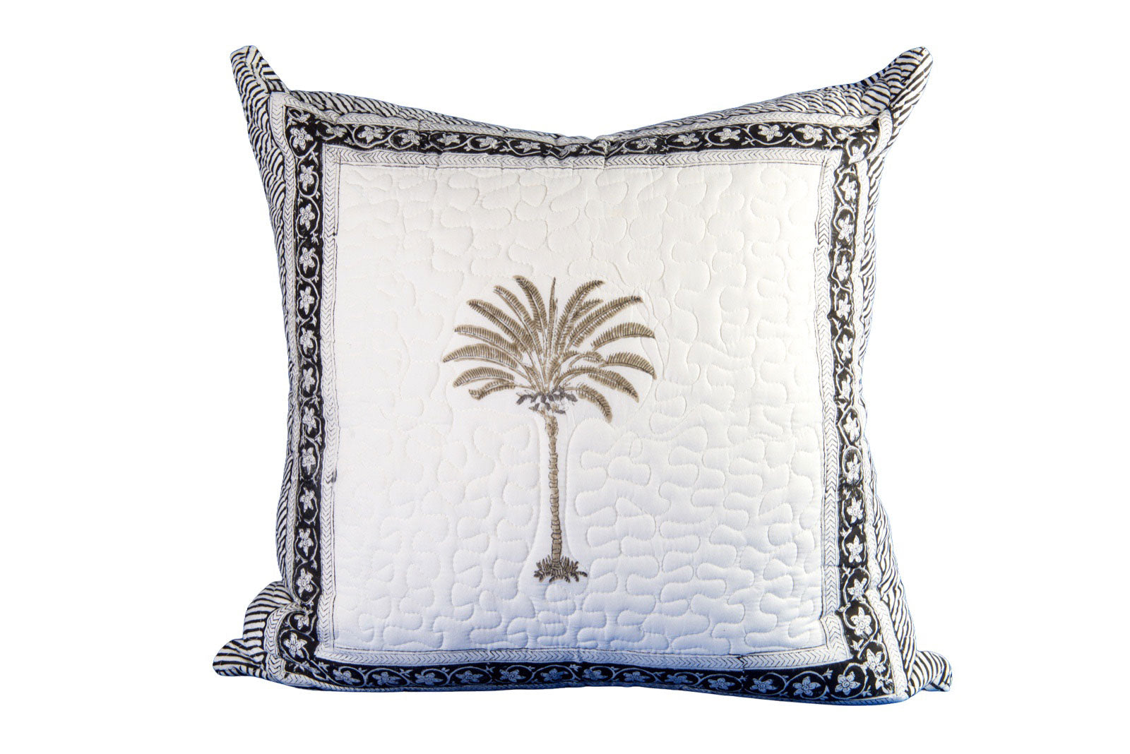 Charcoal Palm on White Cushion 45cm x 45cm