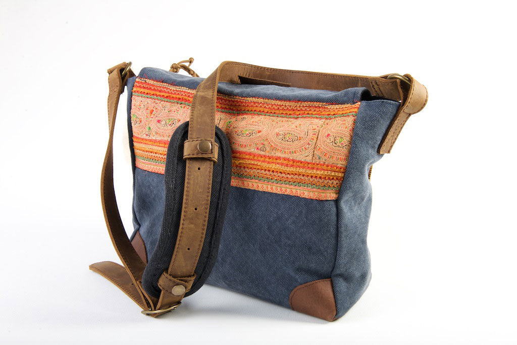 Hemingway Satchel - Vintage Hilltribe Panels on Tough Canvas