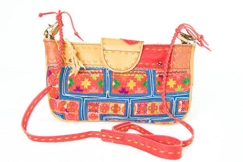 Geronimo- Shoulder Bag/Clutch in Leather and Vintage Hmong Fabric